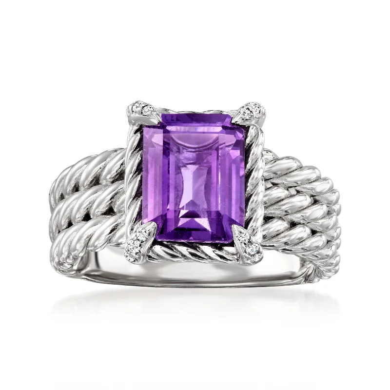 beautiful engagement rings for women -Ross-Simons Amethyst 3-Row Ring With White Topaz in Sterling Silver