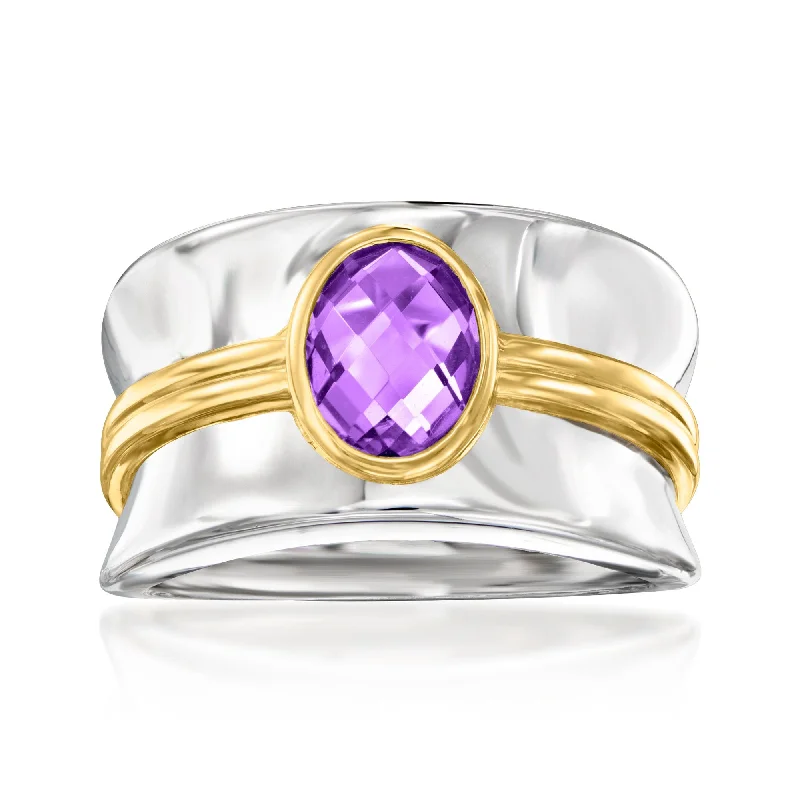 heart-shaped engagement rings -Ross-Simons Amethyst Ring in Sterling Silver and 18kt Gold Over Sterling