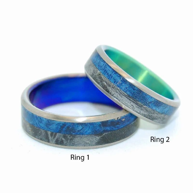 women’s birthstone rings -Take Me With You | Box Elder Wood - His And Hers Titanium Wedding Ring Set