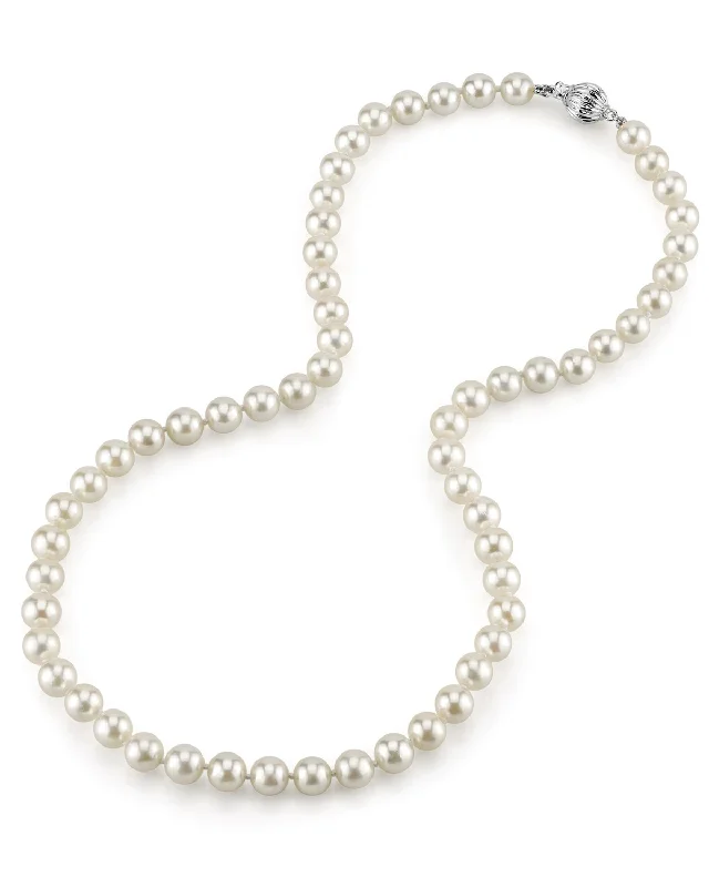 delicate pendant necklaces -White Japanese Akoya Choker Length Pearl Necklace, 6.5-7.0mm - AA+ Quality