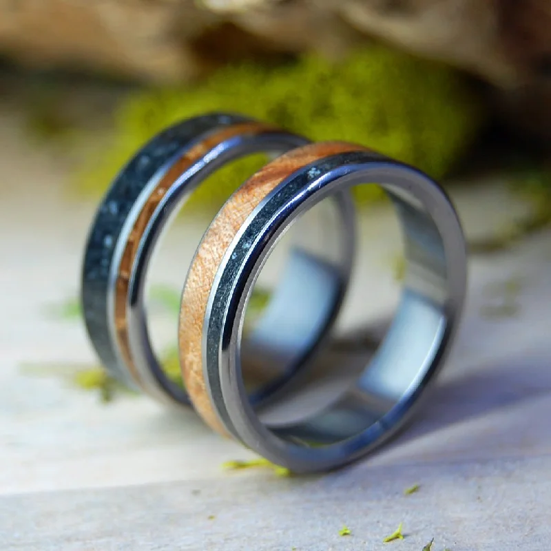 chic cocktail rings -Lake Champlain Lucky Rocks And Wood | Lake Champlain Rock & Curly Maple Burl And Whiskey Barrel - Unique Wedding Ring