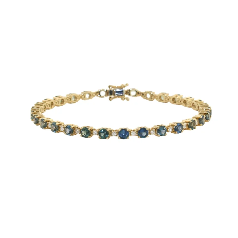 festive bangle bracelets -14k Gold x Gradient Montana Sapphire & Diamond Tennis Bracelet