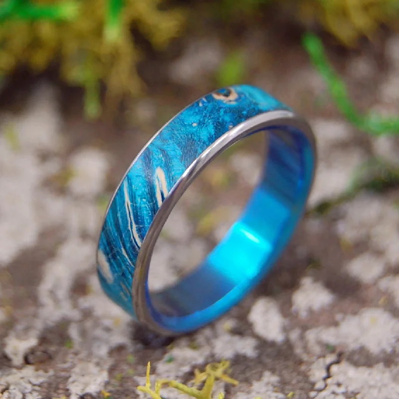 custom-designed rings -Starry Starry Night Turquoise | Men's Blue Wood & Titanium Wedding Ring