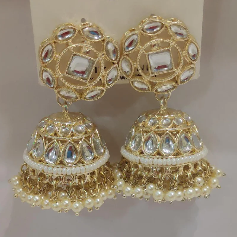 unique hoop earrings -Dhwani Gold Plated Kundan Stone Jhumki Earrings