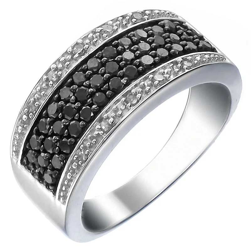 engagement rings with accent diamonds -3/4 cttw Black and White Diamond Ring Wedding Band in .925 Sterling Silver Round