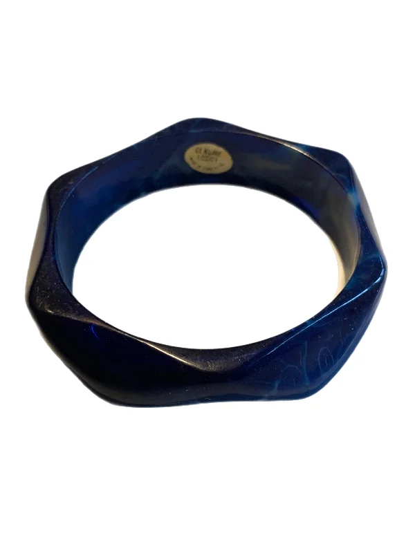 cuff bracelets for women -Marbled Blue Beveled Lucite Bangle Bracelet circa 1980s