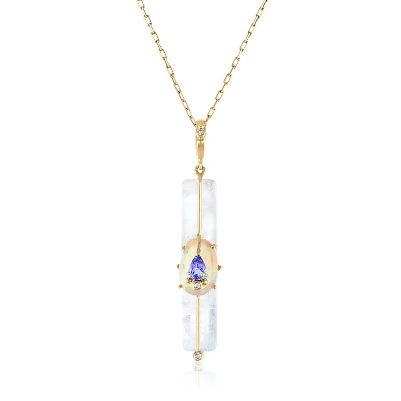 layered necklaces for women -MOONSTONE STICK PENDANT WITH OPAL AND TANZANITE