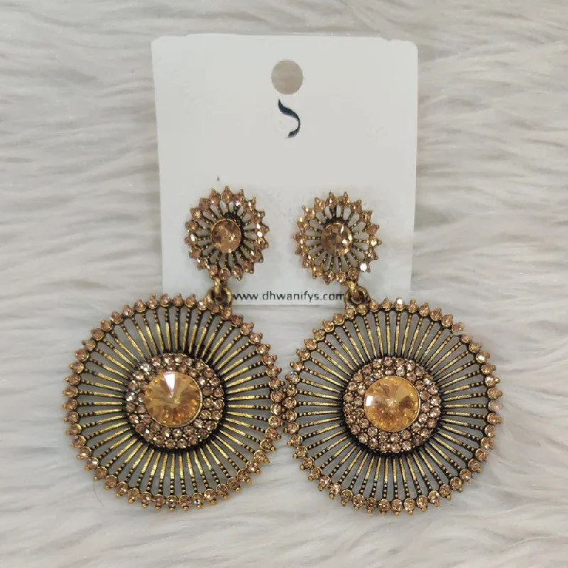 trendy ear jackets -Dhwani Antic Gold Plated Crystal Stone Dangler Earrings