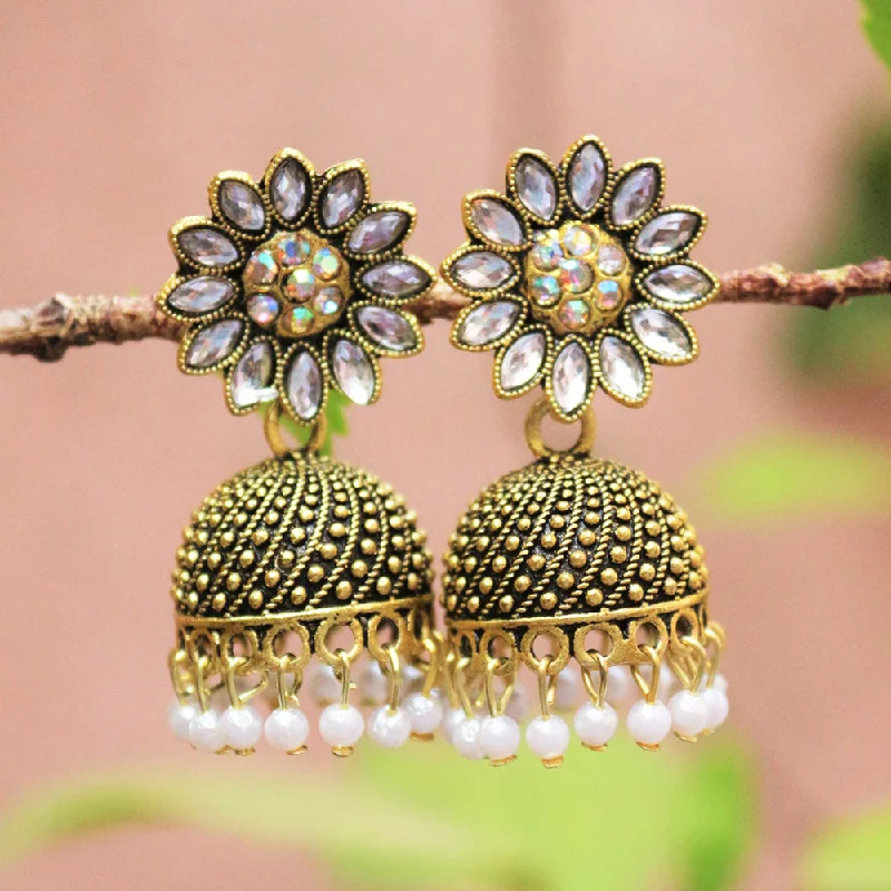 colorful gemstone drop earrings -H K Fashion Gold Plated  Crystal Stone Jhumki Earrings