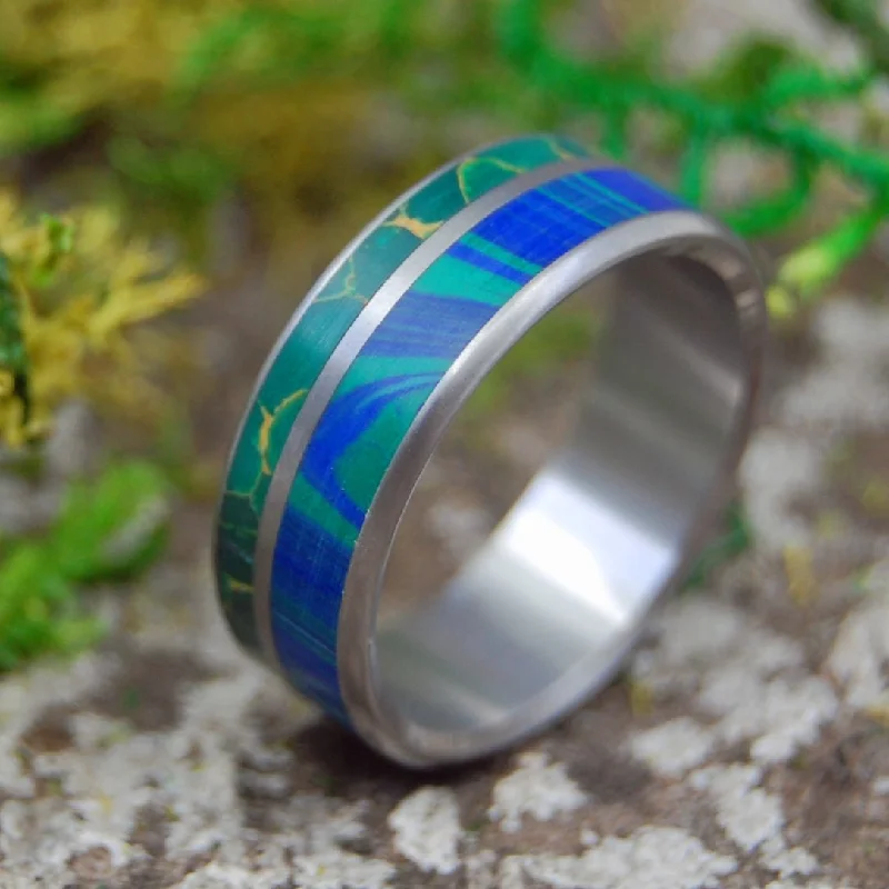 wedding anniversary rings -Wind From Earth To Ocean | Men's Jade, Azurite Stone & Titanium Wedding Ring