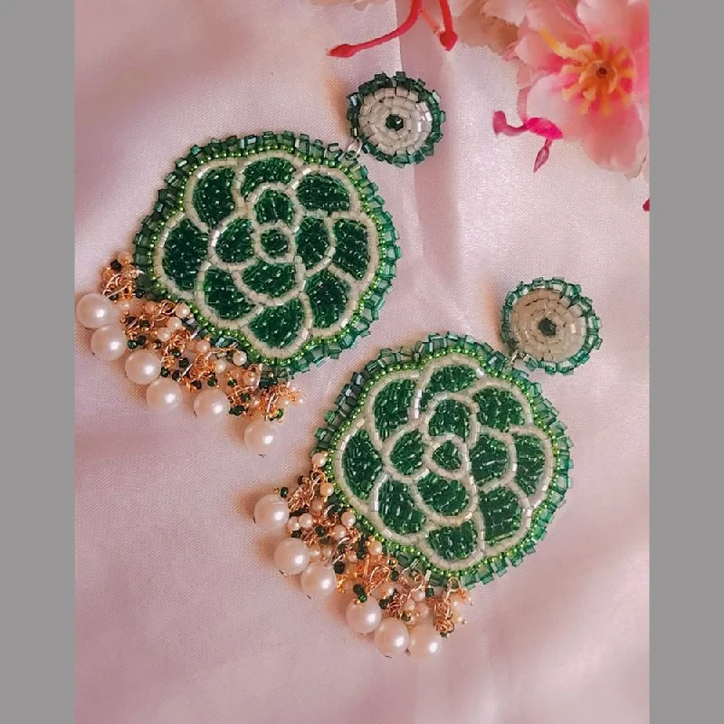 crystal drop earrings for women -Sanshray Handmade Green Embroidered Dangler Earrings