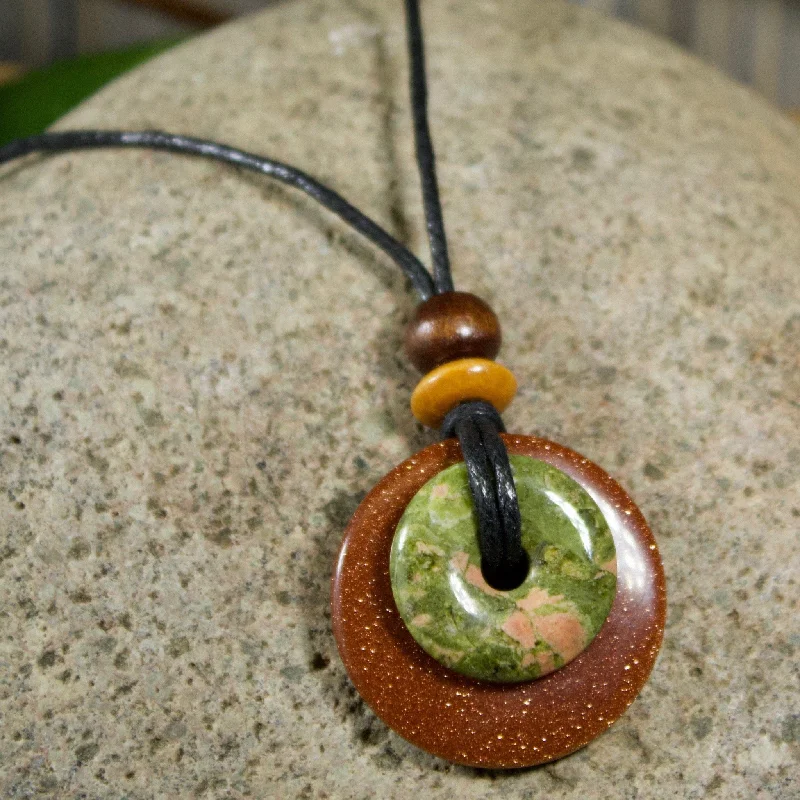 women’s necklace jewelry -Unakite and Goldstone Destiny Duo