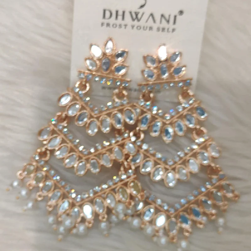 fashionable dangly earrings -Dhwani Rose Gold Plated Austrian Stone And Pearl Dangler Earrings