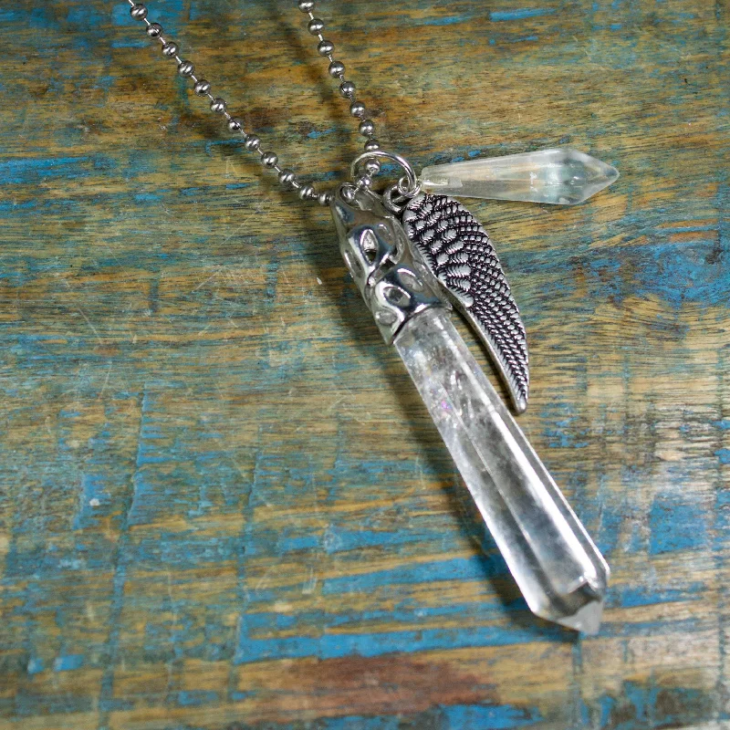 diamond necklaces for women -Quartz Crystal Guardian Stones Necklace - Large Point