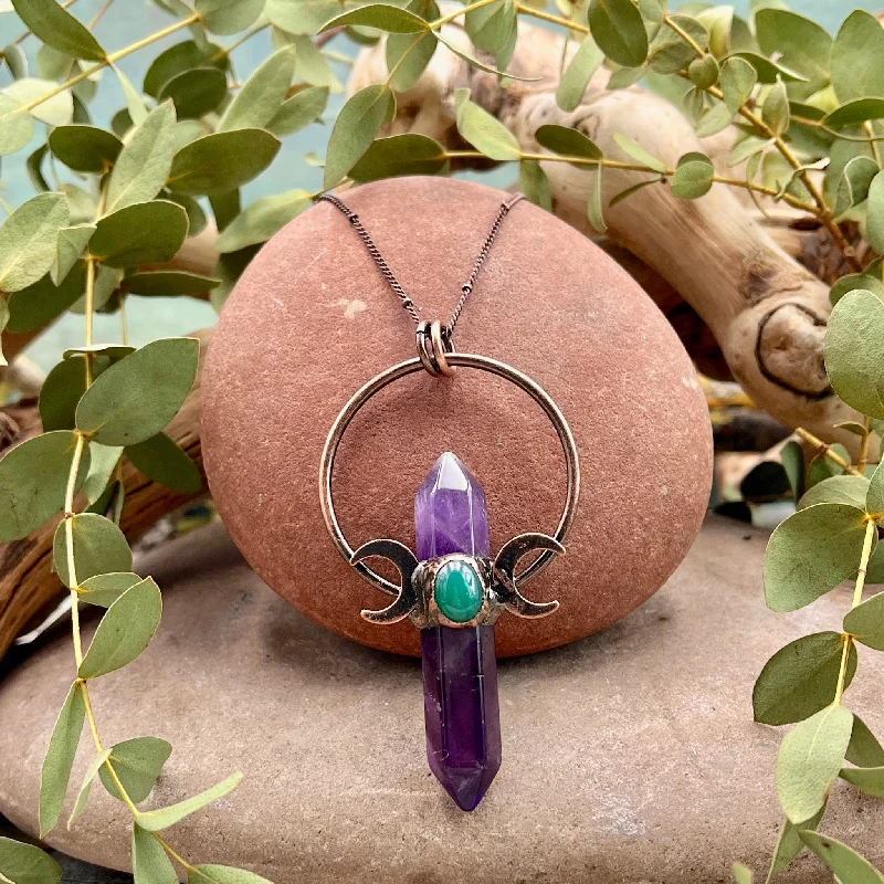 heirloom style necklaces -Amethyst Goddess Symbol Necklace - Bronze