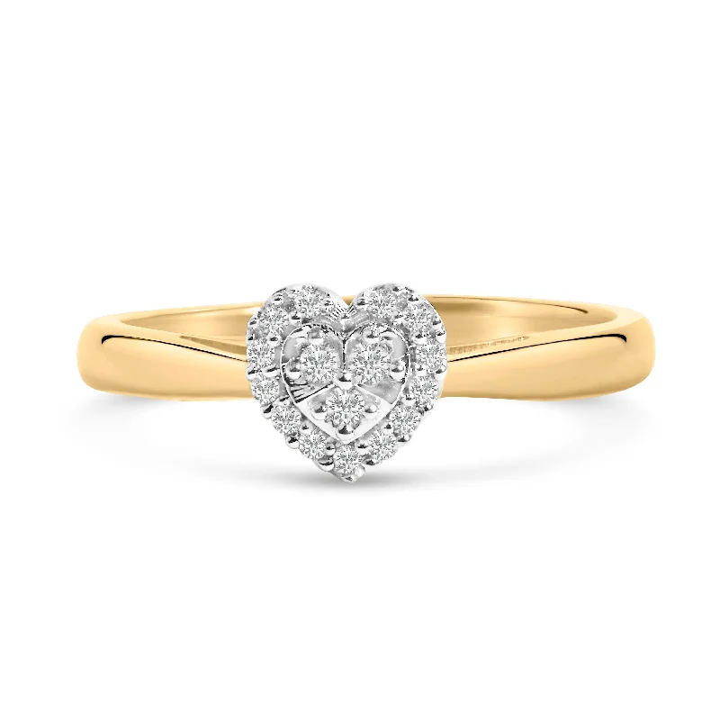 engagement rings with pink diamonds -14K Yellow Gold Plated .925 Sterling Silver 1/10 Cttw Round-Cut Diamond Heart Engagement Ring