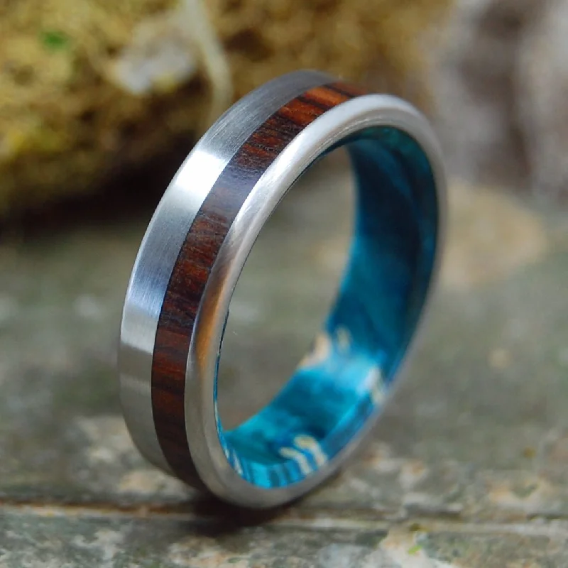 fine gold rings for women -Private Universe | Men's Blue Box Elder Wood, Cocobolo Wood & Titanium Wedding Ring