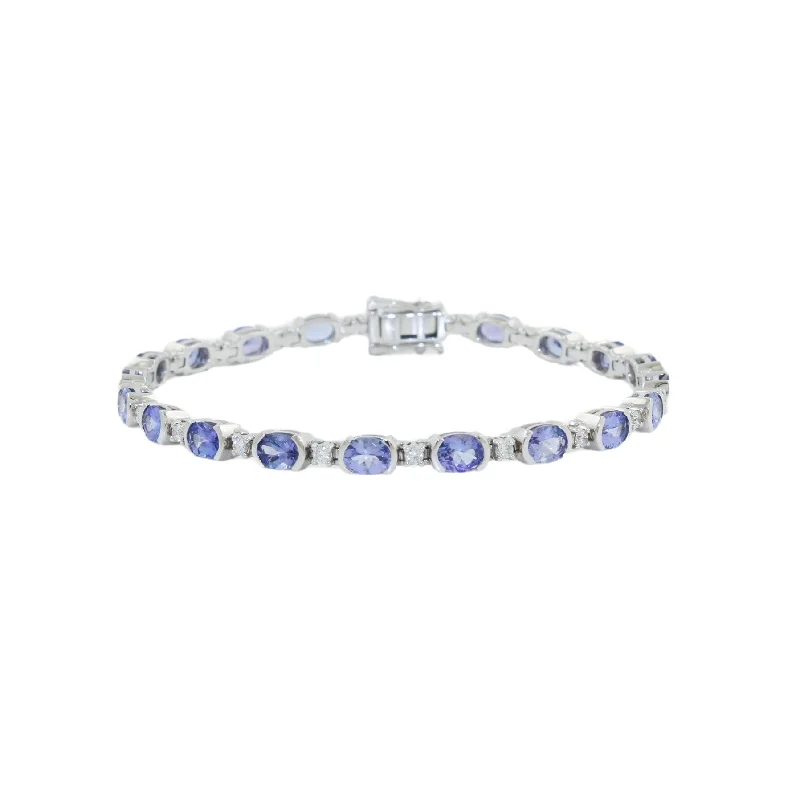 luxurious diamond bracelets -14k White Gold x 4mm Tanzanite & Diamond Tennis Bracelet