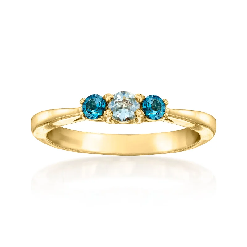 personalized engagement rings with names -Ross-Simons Sky and London Blue Topaz Ring in 14kt Yellow Gold