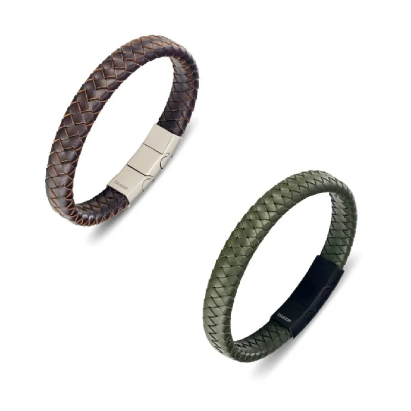 cuff bangles for women -Leather & Stainless Steel Men's Bracelet - Thick Braid Various