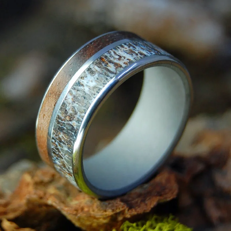 trendy women’s rings -Moose In A Walnut Forest | Men's Moose Antler, Walnut Wood & Titanium Wedding Ring