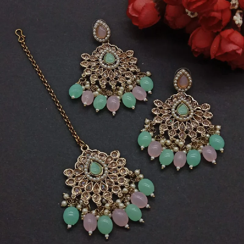 women’s statement earrings -Sai Fashion Gold Plated Crystal Stone Dangler Earrings With Maangtikka