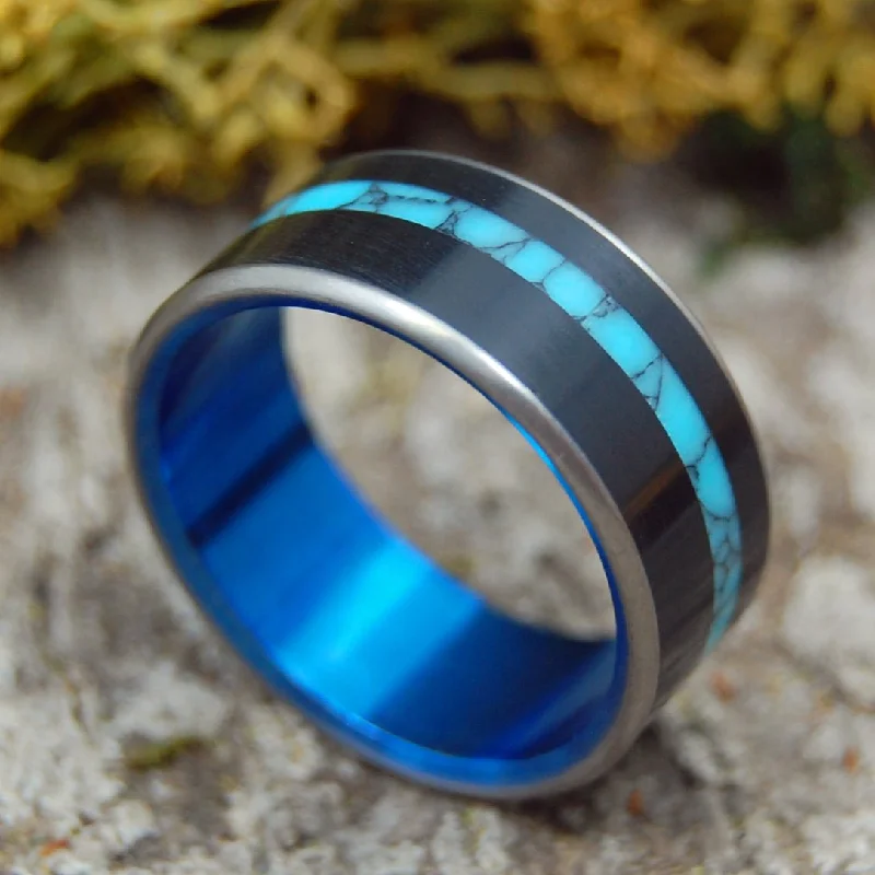 unique engagement ring designs -Apollo Blue | Men's Onyx, Turquoise & Titanium Wedding Ring