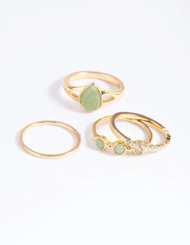 eco-friendly engagement rings -Gold Plated Diamante Pear Ring Stack Pack