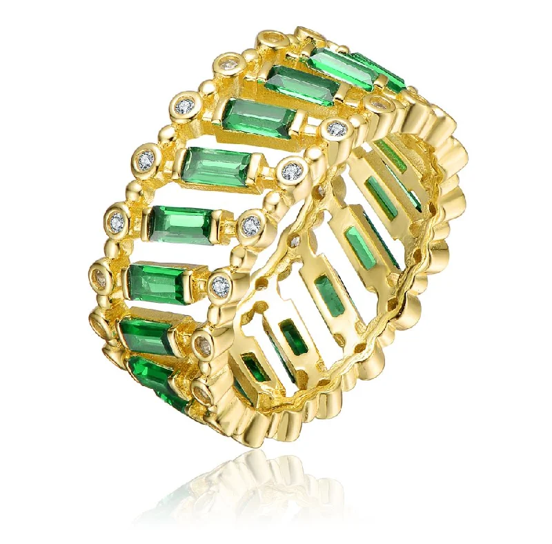 heart-shaped engagement rings -GV Sterling Silver 14k Yellow Gold Plated with Emerald & Baguette Eternity Band Ring