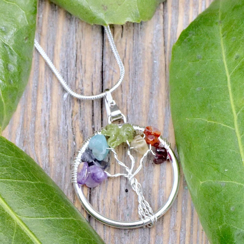 custom birthstone necklaces -Chakra Tree of Life Necklace