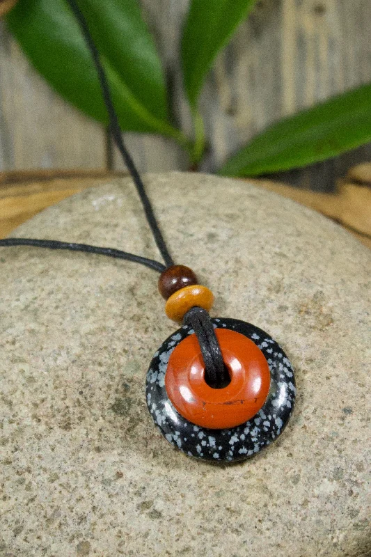 modern style necklaces -Red Jasper and Snowflake Obsidian Destiny Duo