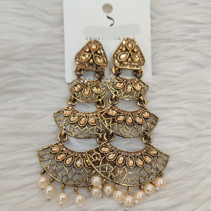 affordable gold earrings -Dhwani Gold Plated Kundan Stone And Pearl Dangler Earrings