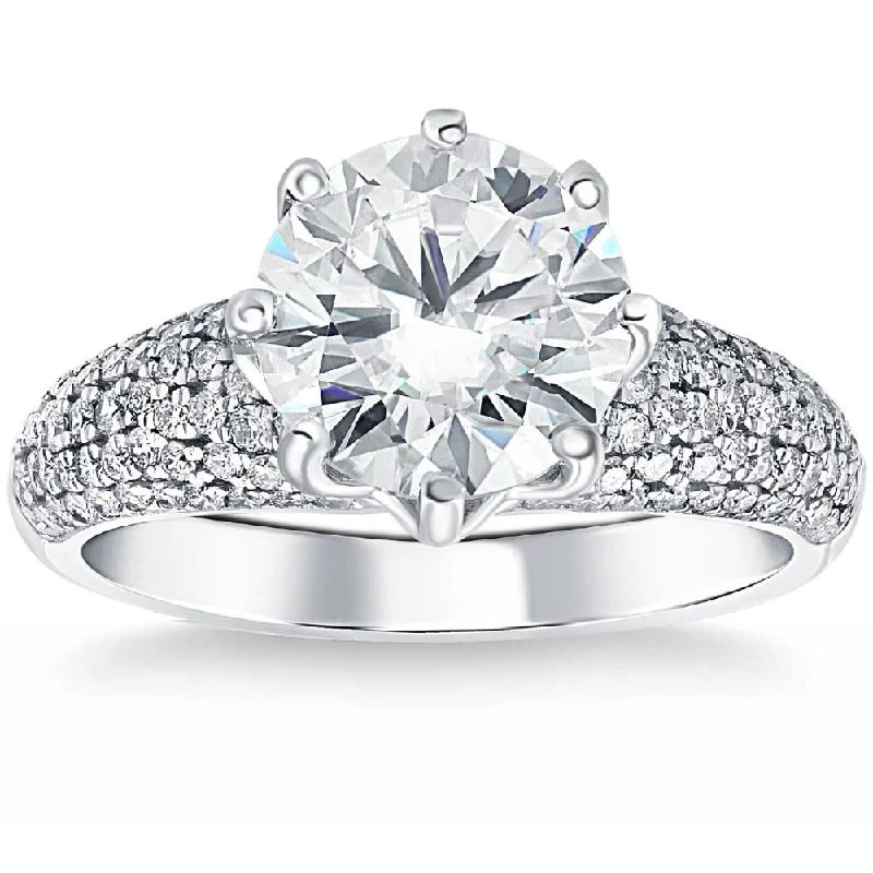 custom-designed engagement rings -Certified 3.28Ct Round Diamond Engagement Ring Pave 14k White Gold Lab Grown Size: 7