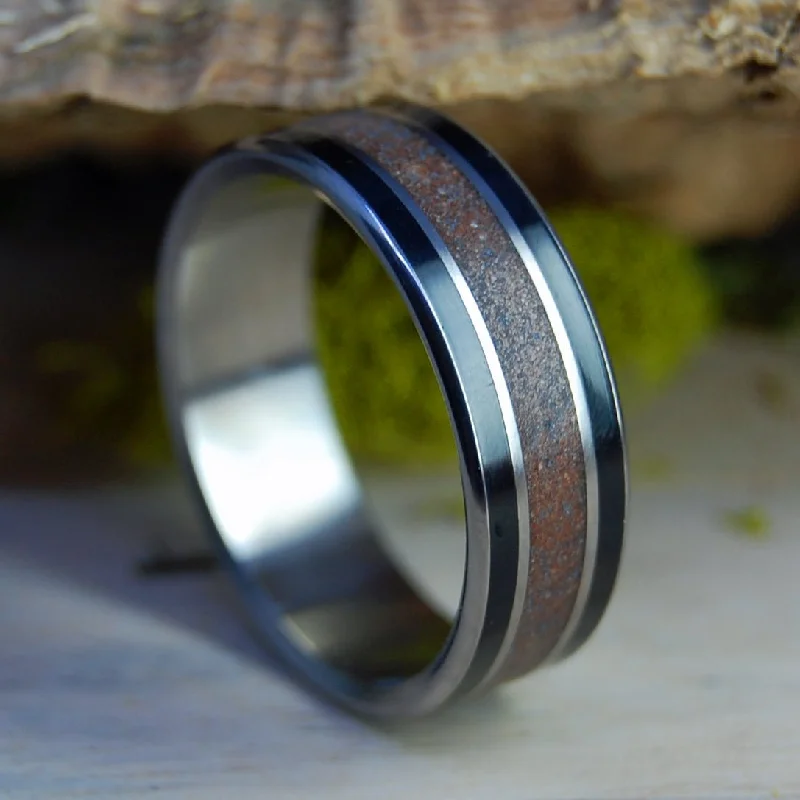 elegant rings for women -Prince Edward Island | Men's PEI Beach Sand, Onyx Stone & Titanium Wedding Ring