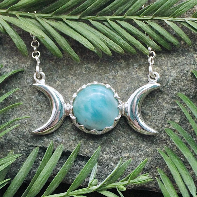 fashion jewelry necklaces -Larimar Triple Moon Necklace