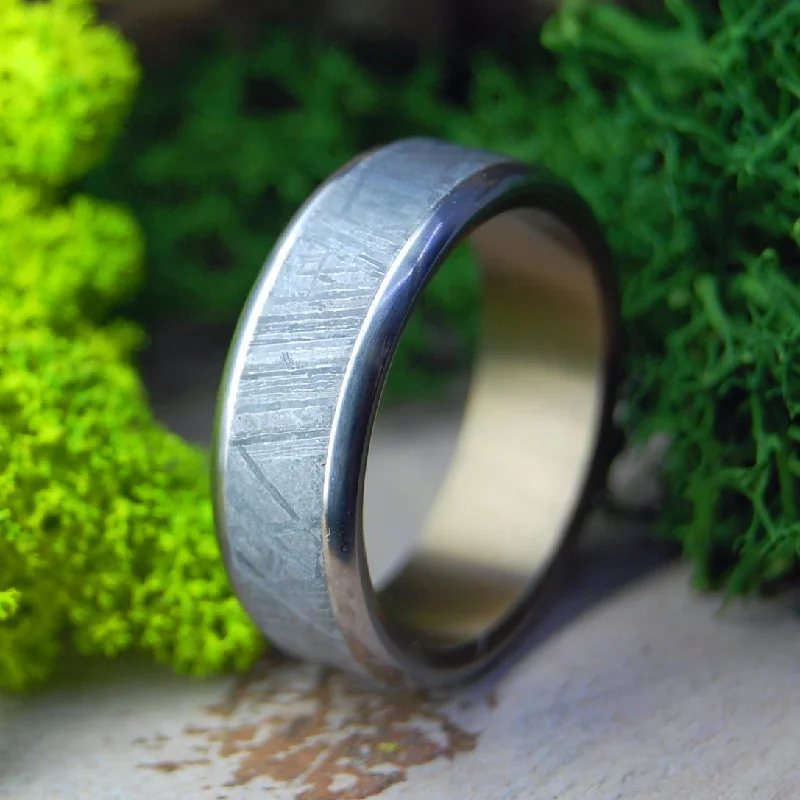 large stone engagement rings -Rounded Bronze Moon Landing | Men's Meteorite, Bronze & Titanium Wedding Ring