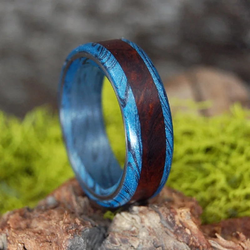 eternity rings for women -Manzanita Greek God | Men's Manzanita Wood, Blue & Titanium Wedding Ring