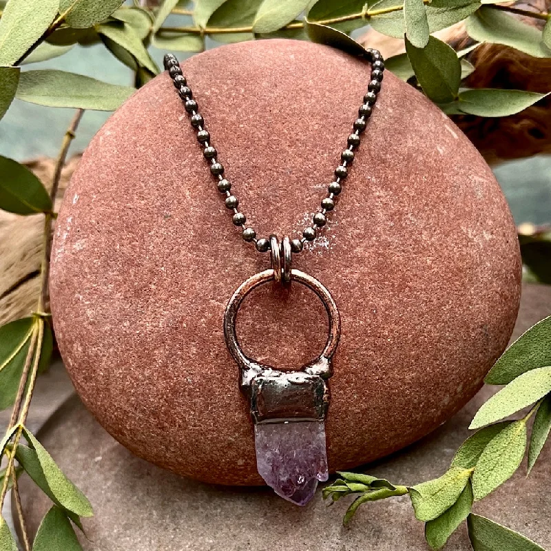 affordable silver necklaces -Small Amethyst Circle Necklace - Bronze