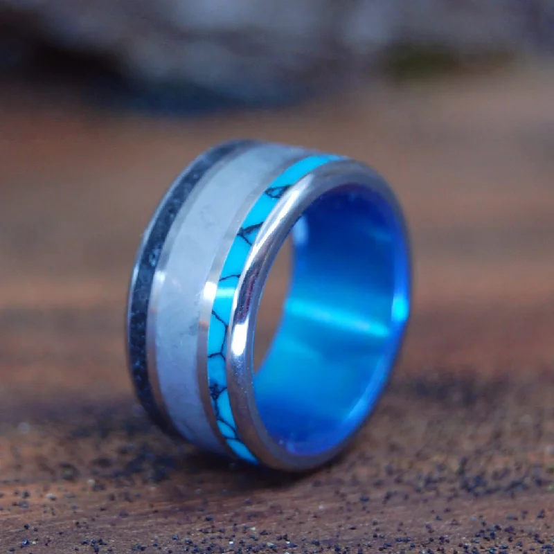 statement gemstone rings -Apex Predator | Men's Dinosaur Tooth, Meteorite & Titanium Wedding Ring