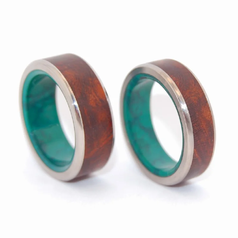 gemstone-studded wedding rings -No Little Love | Desert Ironwood & Jade Stone Wedding Ring Unique Wedding Ring Set