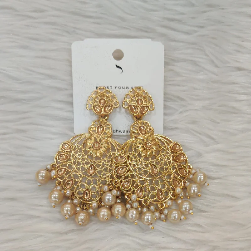 gemstone drop earrings -Dhwani Gold Plated Kundan Stone And Pearl Dangler Earrings