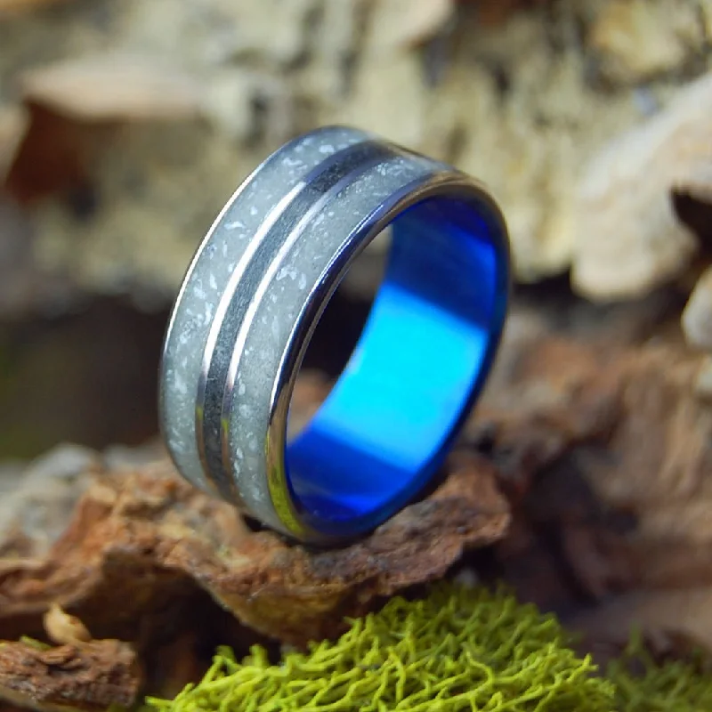 women’s stackable gold rings -Our Beloved Arlington Cemetary In Blue | Men's Arlington Cemetary Marble, Icelandic Lava & Titanium Wedding Ring