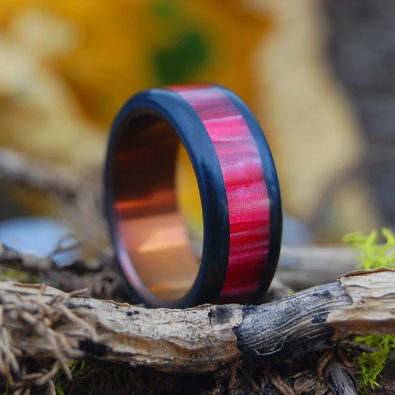 women’s stacking rings -Passion & Resilience | Men's Red Marbled Opalescent Resin & Titanium Wedding Ring