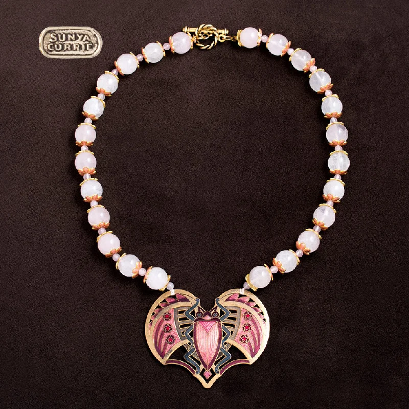 colorful beaded necklaces -Scarab Rose Quartz Necklace