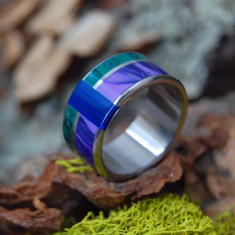 fashion rings for women -Go With You Anywhere | Men's Charoite, Banded Azurite Malachite, Jade & Titanium Wedding Ring