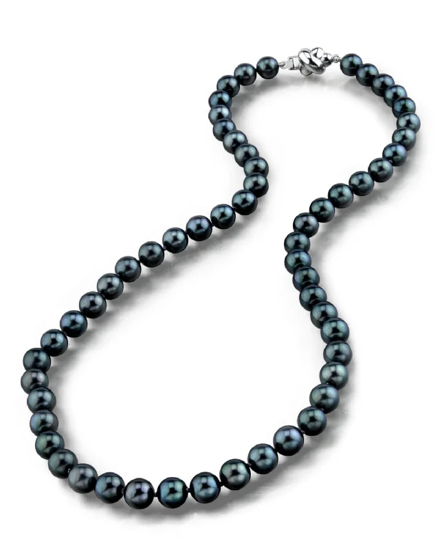 trendy necklaces for special occasions -Black Japanese Akoya Choker Length Pearl Necklace, 6.5-7.0mm - AA+ Quality