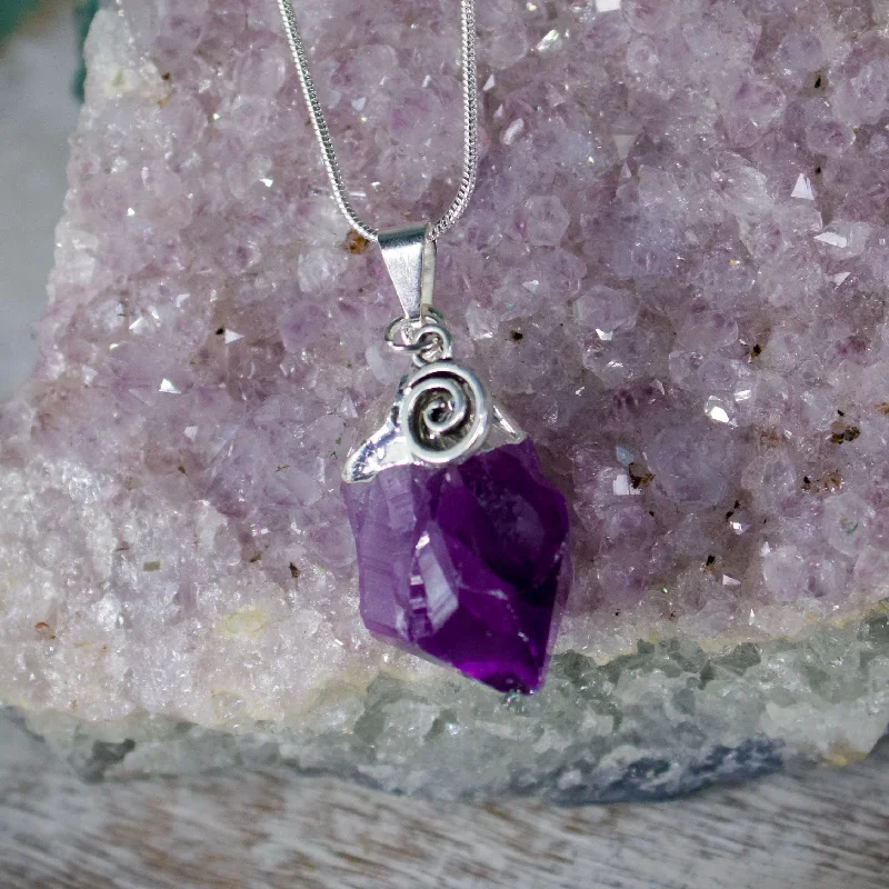 trendy gemstone necklaces for women -Amethyst Drop with Spiral Necklace