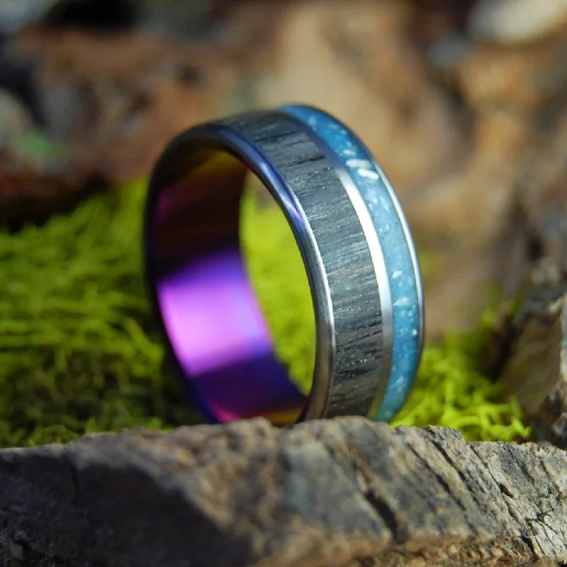 stylish rose gold rings -Your Personal Rocks Or Sand Purple | Men's Irish Bog Oak, Rocks or Sand, & Titanium Wedding Ring