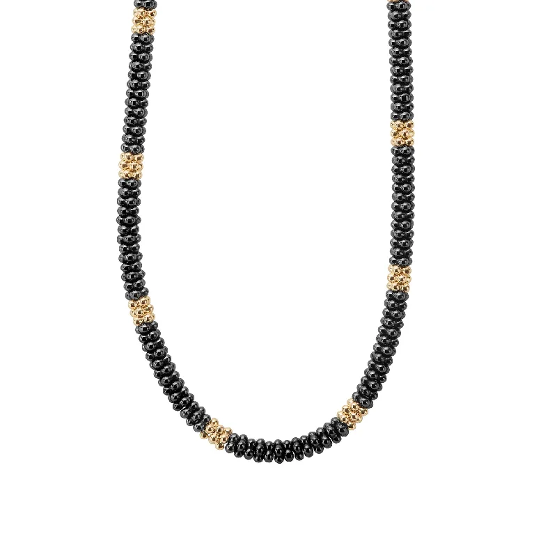 beautiful necklaces for bridesmaids -Black Caviar 18K Gold Small Station Ceramic Beaded Necklace | 5mm