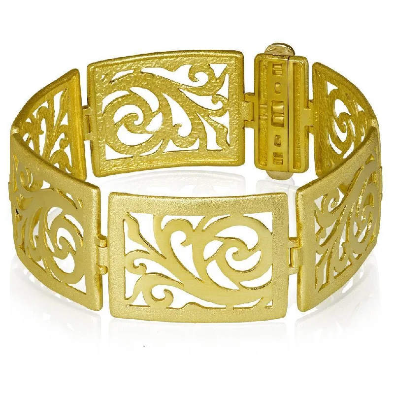 charm bangles for women -Gold Ornament Contrast Texture Link Bracelet